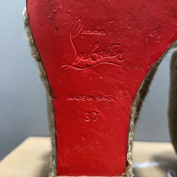 CHRISTIAN LOUBOUTIN Taupe Espadrille Wedges Size 37 US 6.5 Red Bottoms - Picture 13 of 16